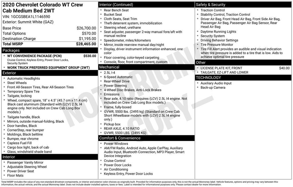 2020 Chevrolet Colorado Work Truck