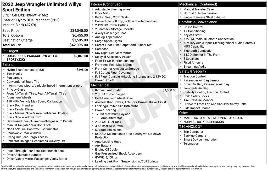 2022 Jeep Wrangler Unlimited Willys