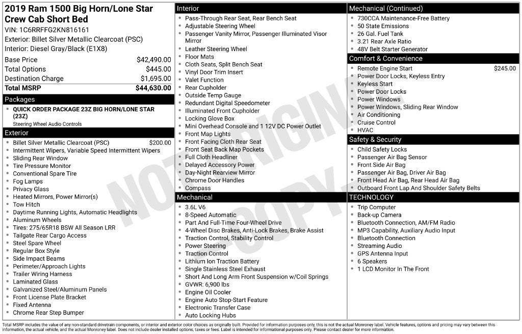 2019 RAM 1500 Big Horn/Lone Star