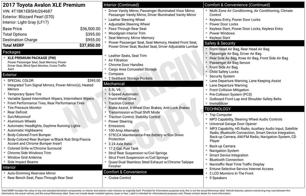 2017 Toyota Avalon XLE Premium