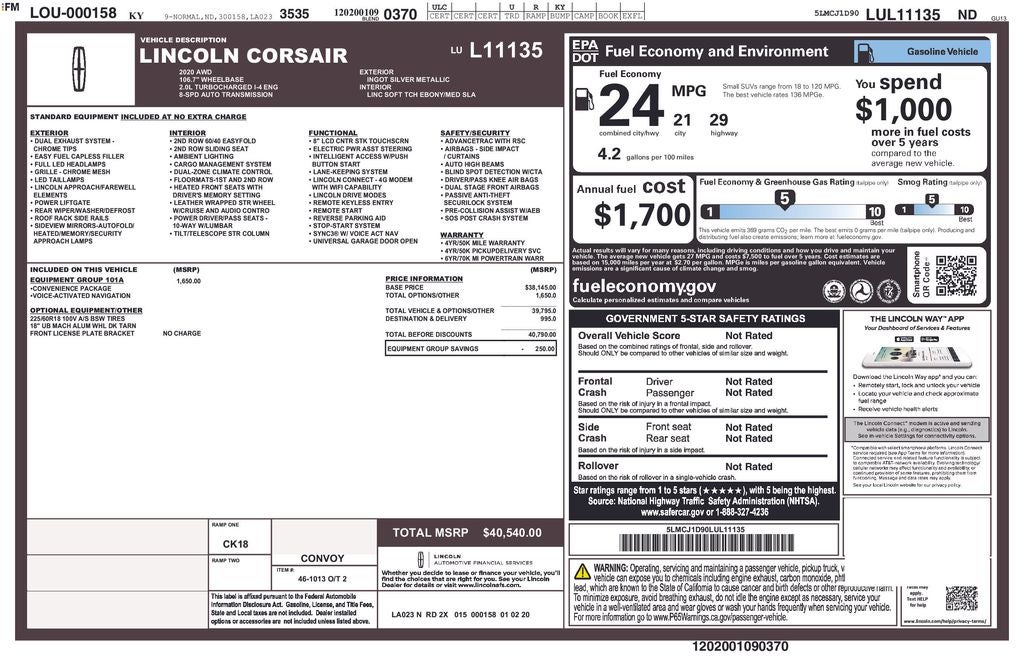 2020 Lincoln Corsair Standard