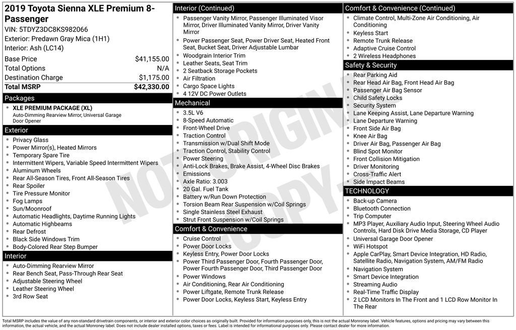 2019 Toyota Sienna XLE Premium 8 Passenger