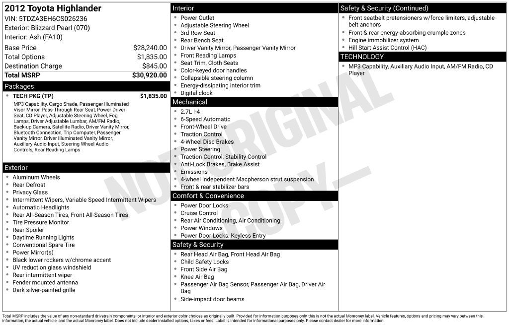 2012 Toyota Highlander Base