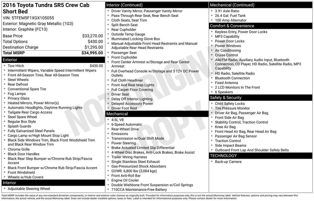 2016 Toyota Tundra SR5 4.6L V8