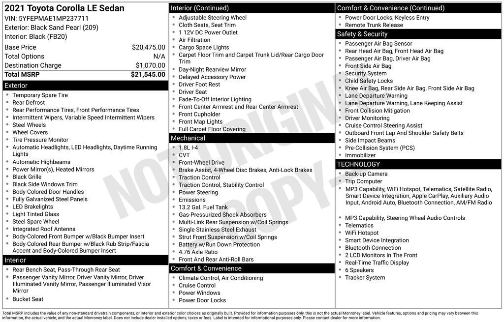 2021 Toyota Corolla LE