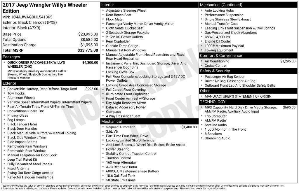 2017 Jeep Wrangler Willys Wheeler 4x4