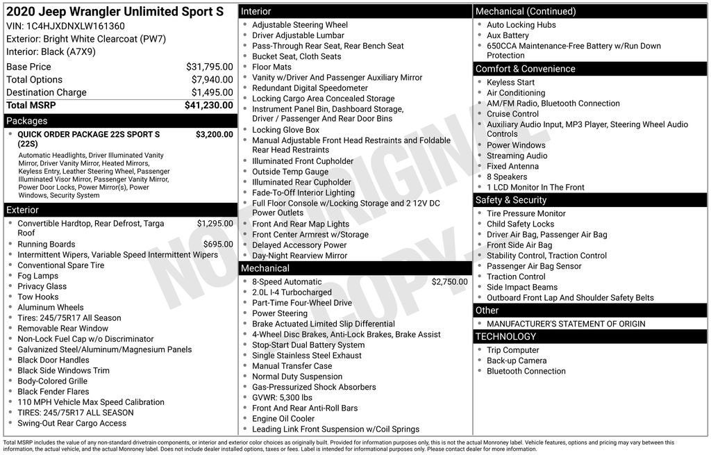 2020 Jeep Wrangler Unlimited Sport S 4x4