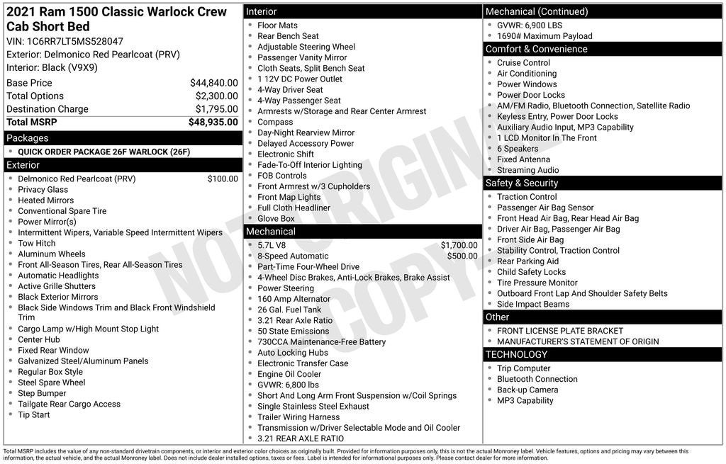 2021 RAM 1500 Classic Warlock Crew Cab 4x4 5'7" Box