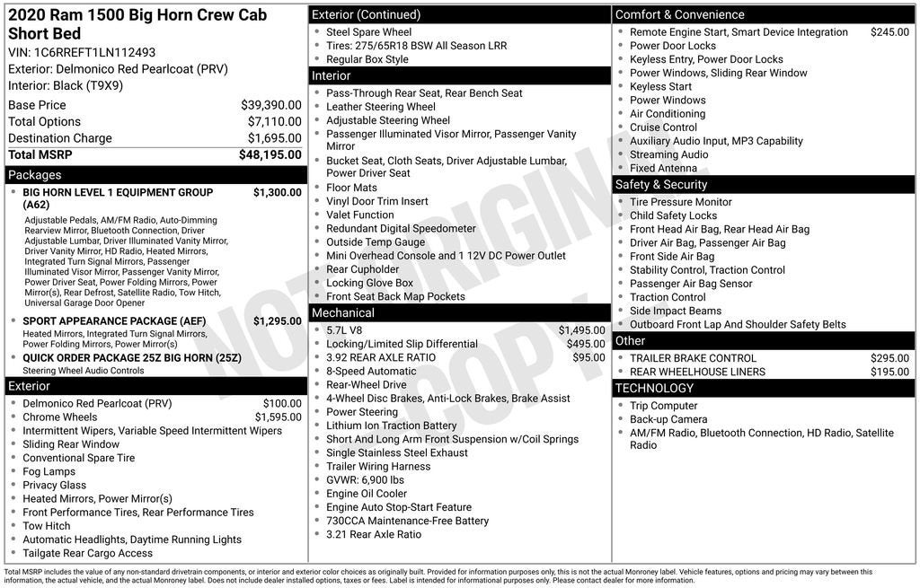 2020 RAM 1500 Big Horn Crew Cab 4x2 5'7" Box
