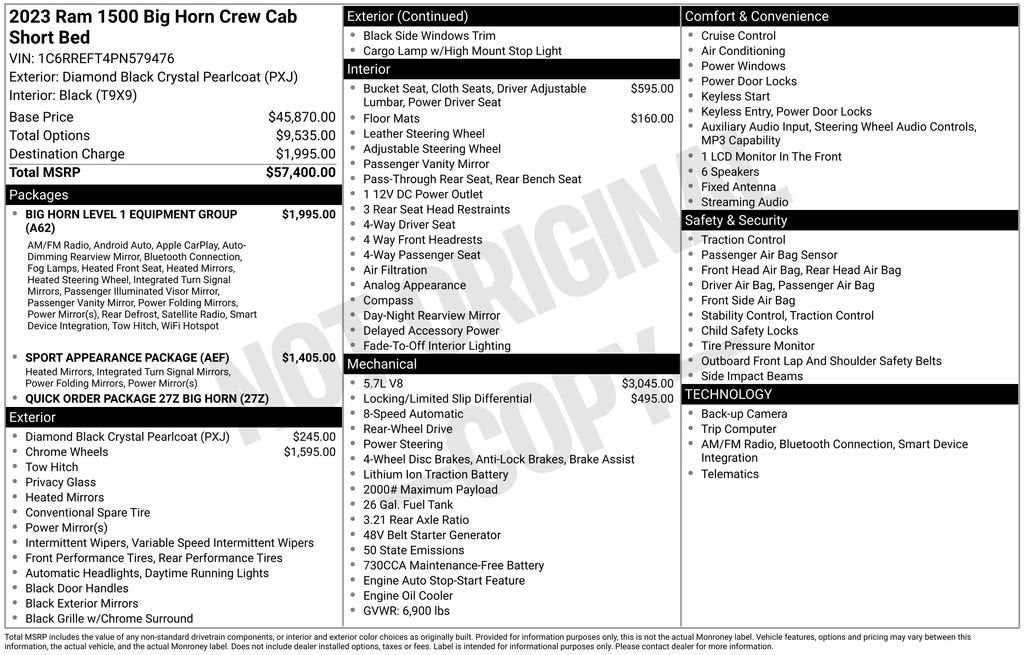 2023 RAM 1500 Big Horn Crew Cab 4x2 5'7" Box
