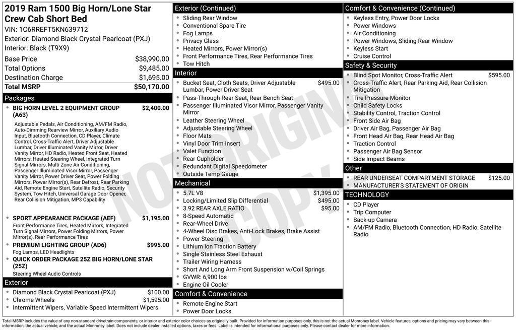 2019 RAM 1500 Big Horn/Lone Star Crew Cab 4x2 5'7" Box
