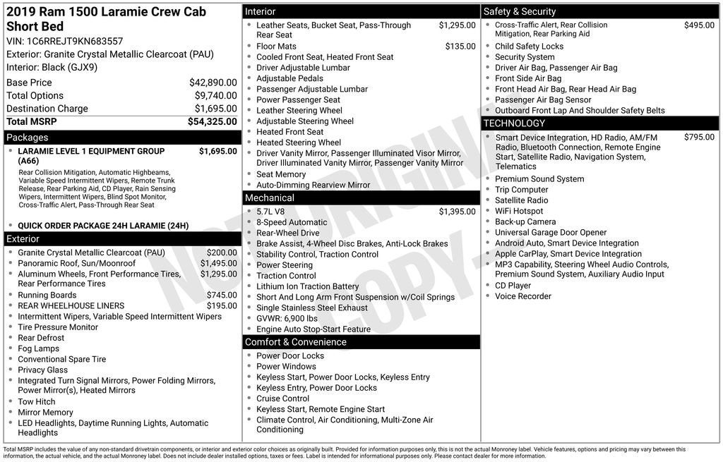 2019 RAM 1500 Laramie Crew Cab 4x2 5'7" Box
