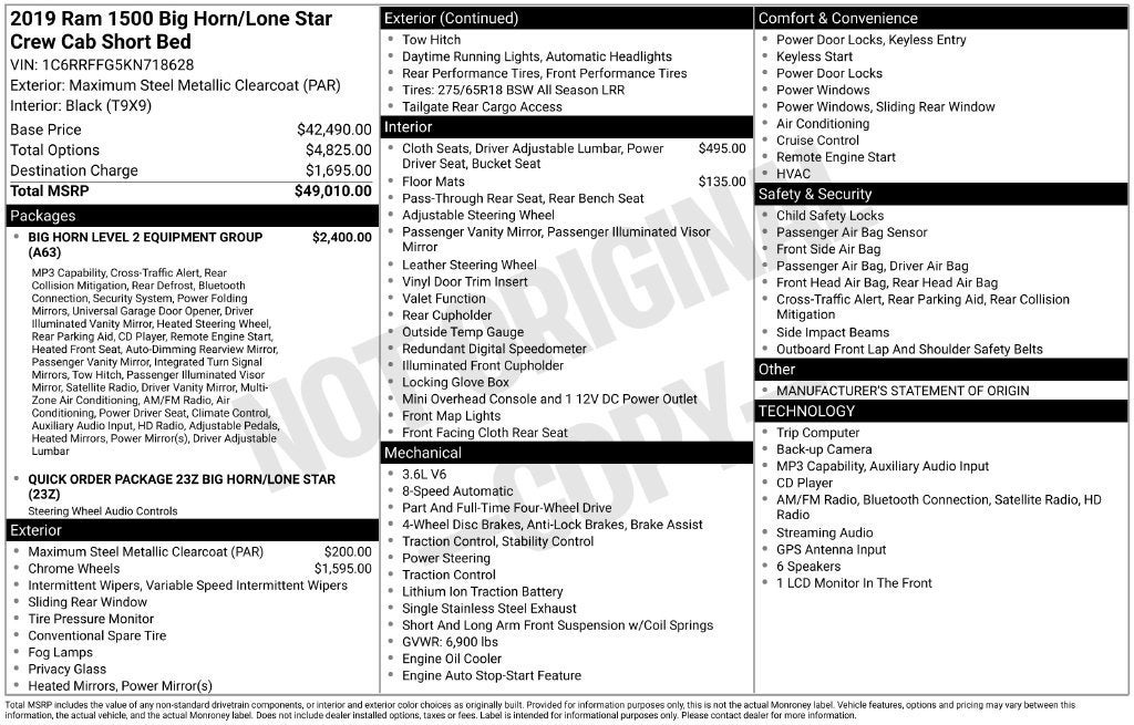 2019 RAM 1500 Big Horn/Lone Star Crew Cab 4x4 5'7" Box