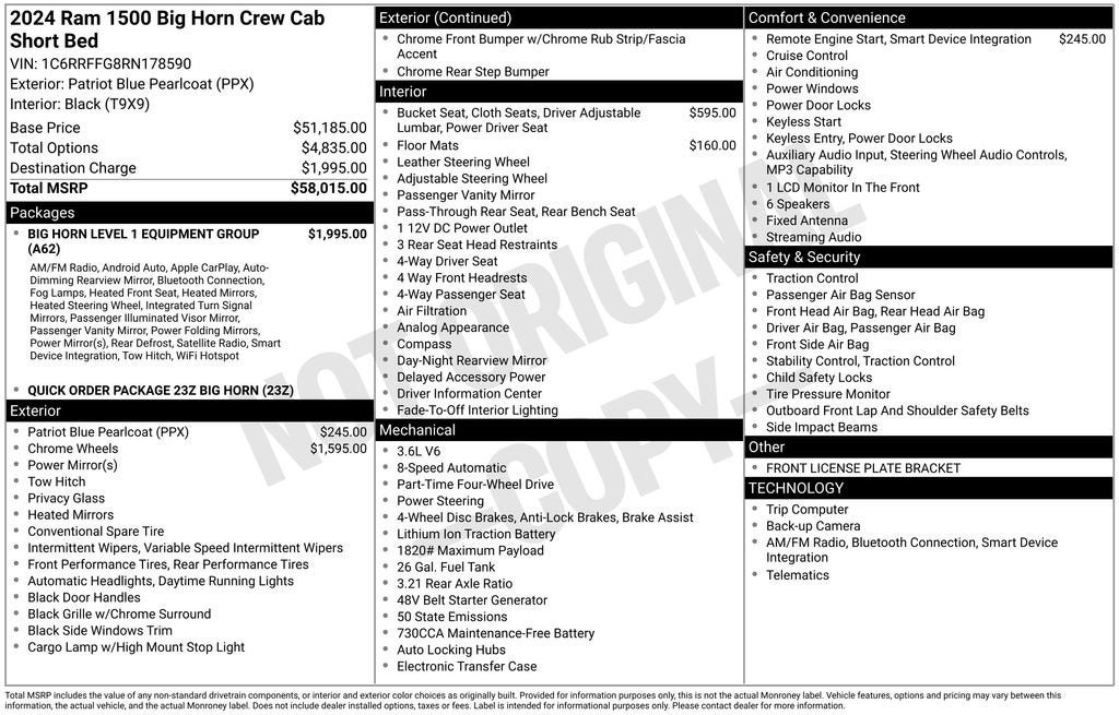 2024 RAM 1500 Big Horn Crew Cab 4x4 5'7" Box