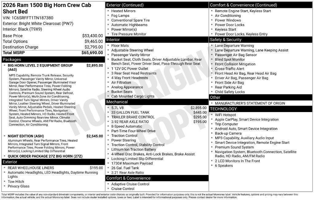 2026 RAM 1500 Big Horn Crew Cab 4x4 5'7" Box
