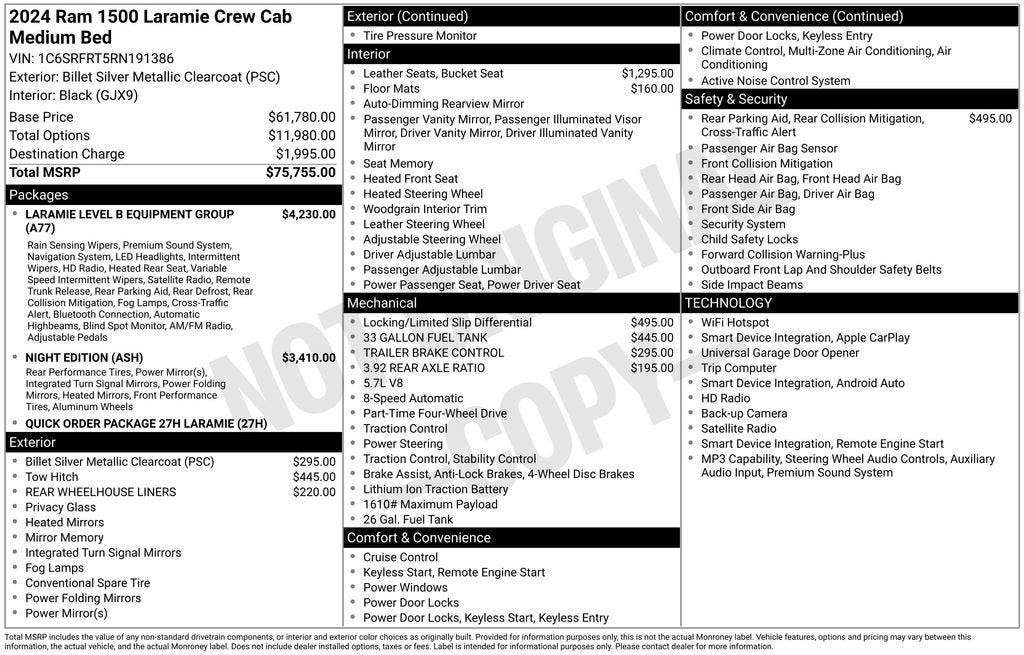 2024 RAM 1500 Laramie Crew Cab 4x4 6'4" Box