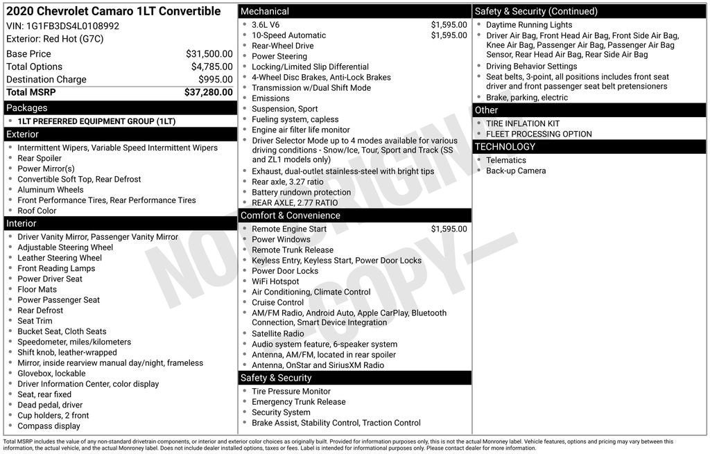 2020 Chevrolet Camaro 1LT