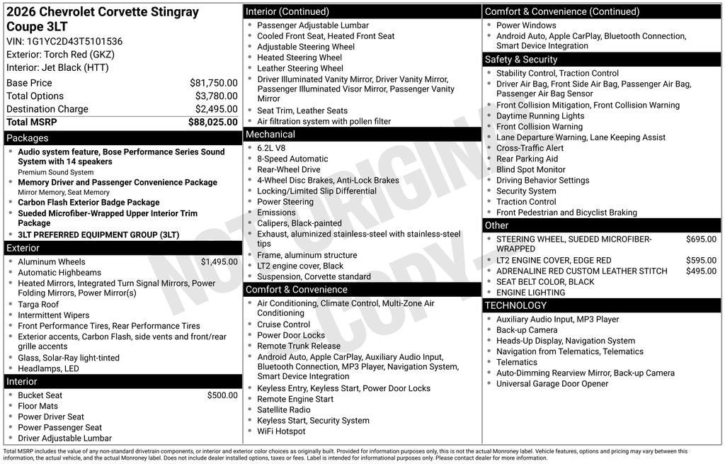 2026 Chevrolet Corvette Stingray 3LT