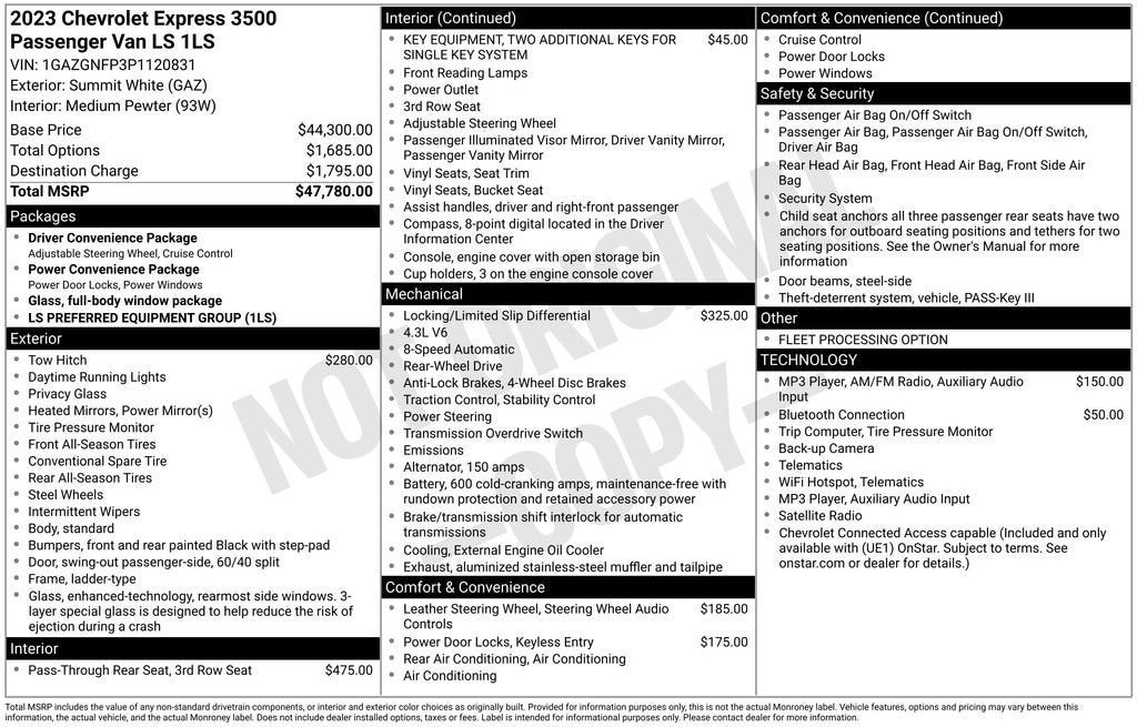 2023 Chevrolet Express Passenger 3500 LS