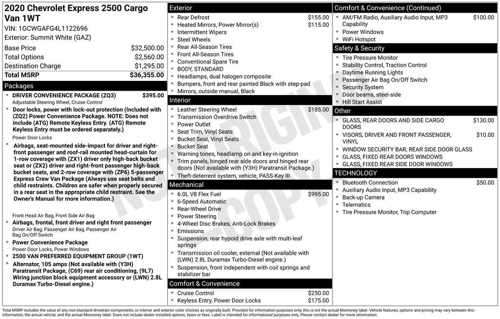 2020 Chevrolet Express Cargo 2500 WT