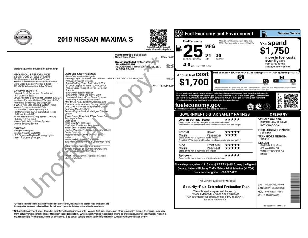 2018 Nissan Maxima 3.5 S