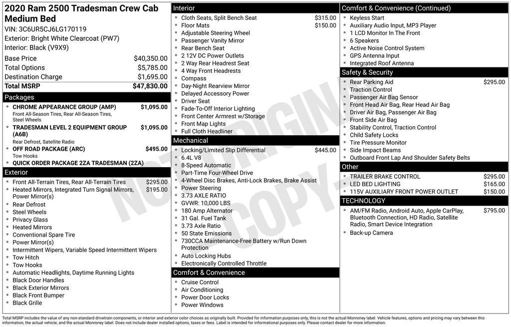 2020 RAM 2500 Tradesman Crew Cab 4x4 6'4" Box