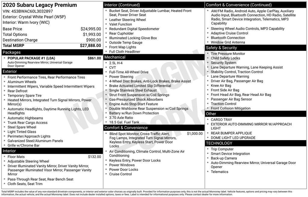2020 Subaru Legacy Premium