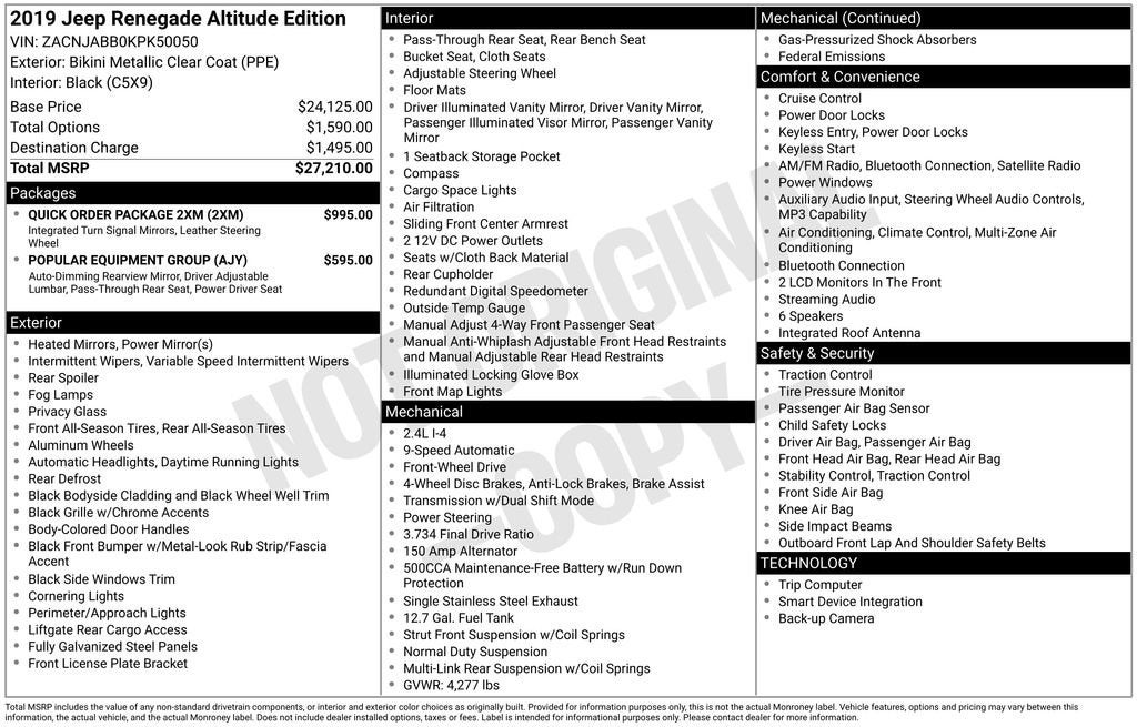 2019 Jeep Renegade Altitude FWD